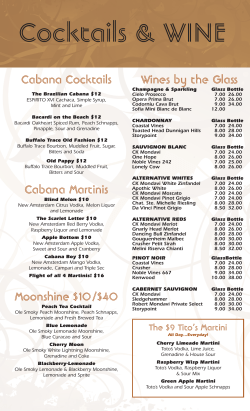 Cabana Cocktails Cabana Martinis Moonshine $10/$40 Wines