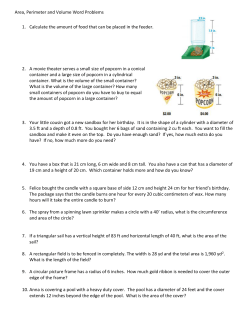 Area, Perimeter and Volume Word Problems 1. Calculate the