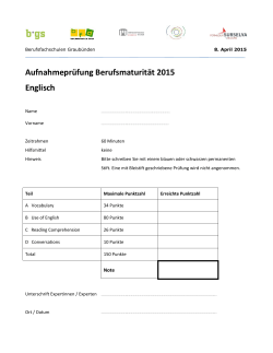 Aufnahmepr&uuml;fung Berufsmaturit&auml;t 2015 Englisch