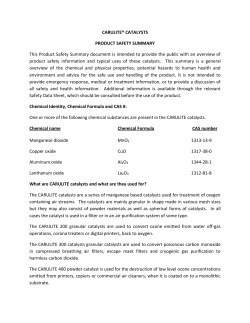 CARULITE ® Catalysts Product Safety Summary