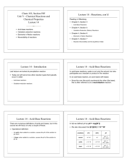 Acid-Base Reactions Lecture 14