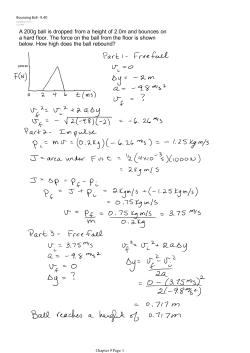 A 200g ball is dropped from a height of 2.0m and bounces on a hard