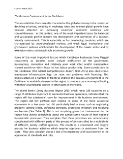 The Business Environment in the Caribbean The uncertainties that