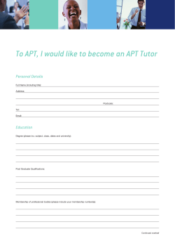 To APT, I would like to become an APT Tutor Personal Details