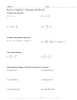 Infinite Algebra 1 - Review of Algebra 1 * Placement Test Review