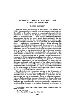 Colonial Legislation and the Laws of England