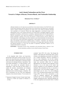 Anti-Colonial Nationalism and the West: Toward a Critique of Recent
