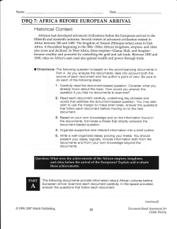 DBQ 7: AFRICA BEFORE EUROPEAN ARRIVAL Historical Context