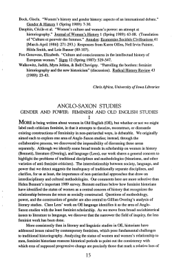 Anglo Saxon Studies: Gender and Power: Feminism in Old English