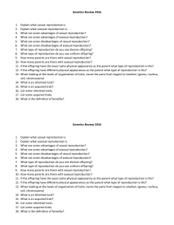 Genetics Review 2016 1. Explain what sexual reproduction is. 2