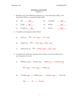 Chemistry 101 ANSWER KEY 1 REVIEW QUESTIONS Chapter 4 1