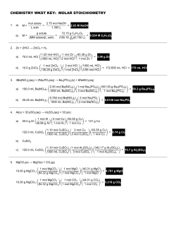 CHEMISTRY WKST KEY: MOLAR STOICHIOMETRY