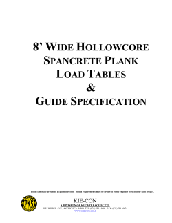 8` wide hollowcore spancrete plank load tables - KIE-CON