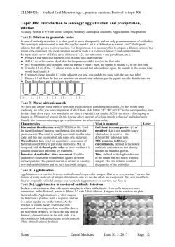 Topic J06: Introduction to serology: agglutination and precipitation