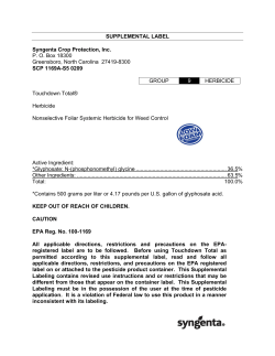 SUPPLEMENTAL LABEL Syngenta Crop Protection, Inc. P. O. Box