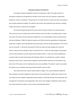 Jamestown Industry Trial and Error The Virginia Company