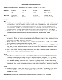 Solubility and Properties of Solutions Lab Purpose: To test the