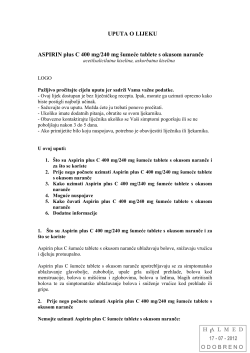 UPUTA O LIJEKU ASPIRIN plus C 400 mg/240 mg &scaron;umeće tablete s