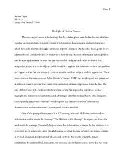 Ciani 1 Anissa Ciani 04.23.15 Integrative Project Thesis