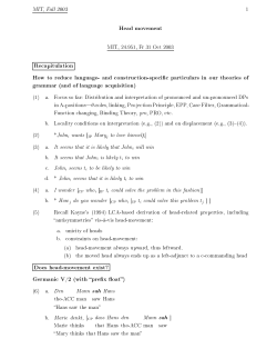 Head movement Recapitulation How to reduce language