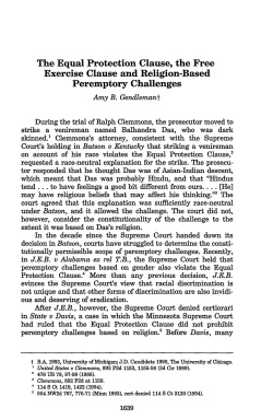 The Equal Protection Clause, the Free Exercise Clause and