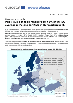 Price levels of food ranged from 63% of the EU average