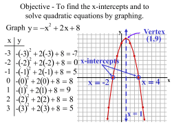 Objective - To find the x-intercepts and to solve quadratic equations