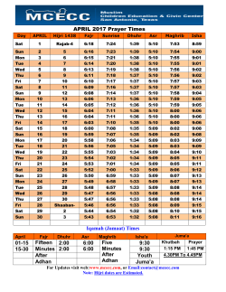 APRIL 2017 Prayer Times Iqamah (Jamaat) Times 01-15