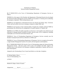 Declaration of Adoption National Incident Management System BE