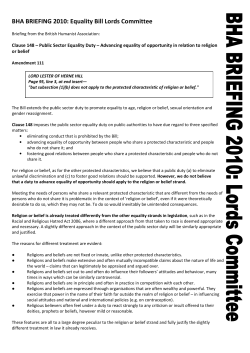 BHA BRIEFING 2010: Equality Bill Lords Committee
