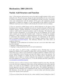 Biochemistry 2B03 (2014/15) Nucleic Acid Structure and Function