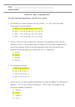Name: Student Number: CHEM 120 – Quiz 3, 4 September 2013 For