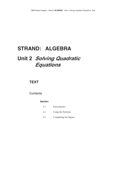 Unit 2 Solving Quadratic Equations