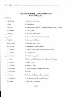 ADVANCED SHORT ANSWER UNIT TEST Pride and Prejudice