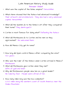 Latin American History Study Guide Answer Sheet