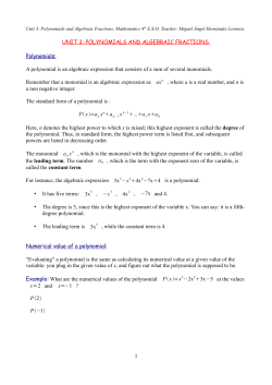 UNIT 3: POLYNOMIALS AND ALGEBRAIC FRACTIONS