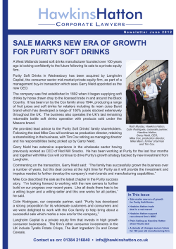 SALE MARKS NEW ERA OF GROWTH FOR PURITY SOFT DRINKS