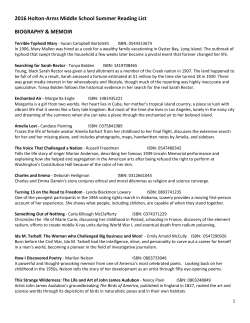 2016 HoltonArms Middle School Summer Reading List BIOGRAPHY