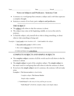 Notes on Subjects and Predicates ~ Sentence Unit