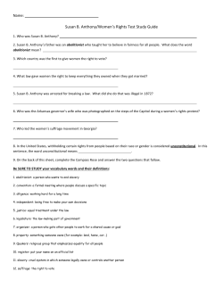 Susan B. Anthony/Women`s Rights Test Study Guide