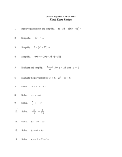 Basic Algebra / MA T 014 Final Exam Review