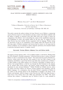 ISAAC NEWTON LEARNS HEBREW - Notes and Records of the
