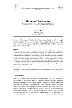 On issues of Arabic syntax: An essay in syntactic argumentation