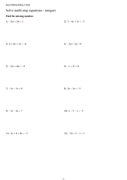 Solve multi-step equations - Integers