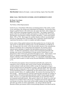 RISK-TALK: THE POLITICS OF RISK AND ITS REPRESENTATION