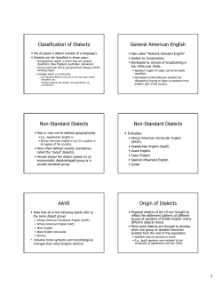 Classification of Dialects General American English Non