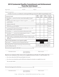 2010 Centennial Quality Commitment and Achievement Form for