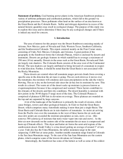 Statement of problem. Coal burning power plants in the American