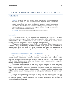 THE ROLE OF NOMINALISATION IN ENGLISH LEGAL TEXTS