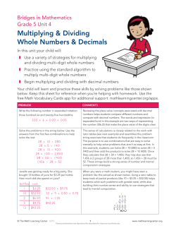 Bridges in Mathematics Grade 5 Family Overview: Unit 4